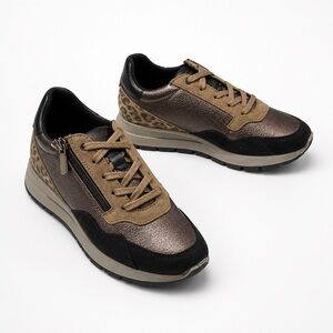 IGI & CO Women's Metallic Bronze and Tan Leather Casual Lace-Up Comfort Sneakers
